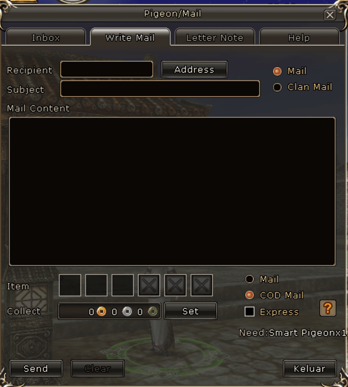 Tampilan Write Mail didalam game